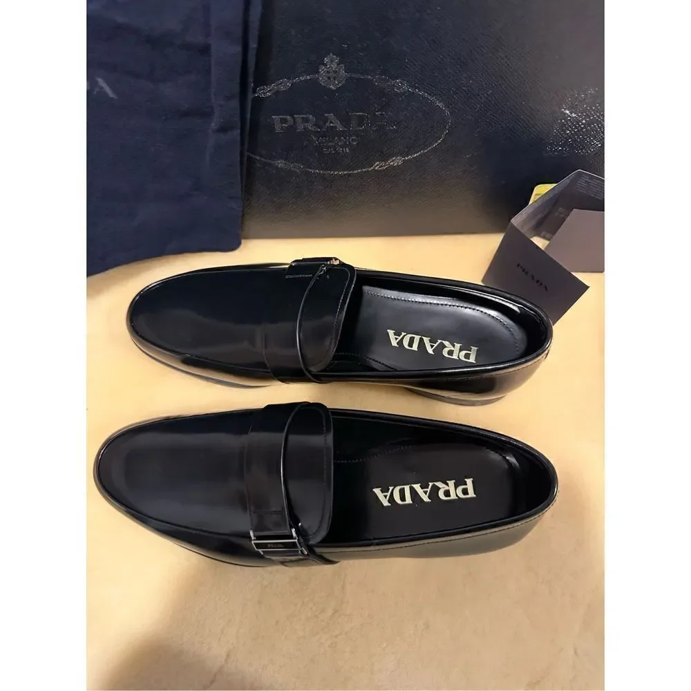 Prada Spazzolato Leather Mens Bit Loafer Shoes size 5,5 EU 38,5-39 black - Picture 8 of 12